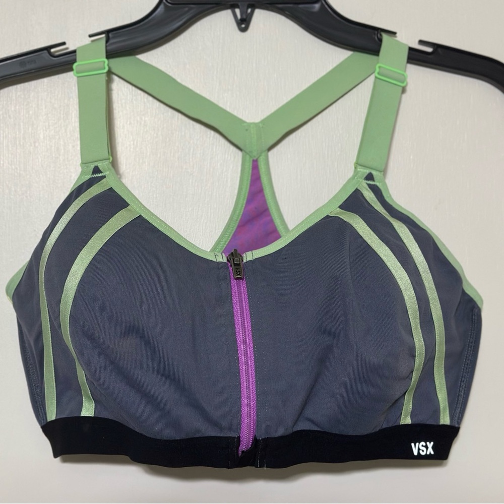 VSX Gray and Green Sports Bra with Y-Back Design
